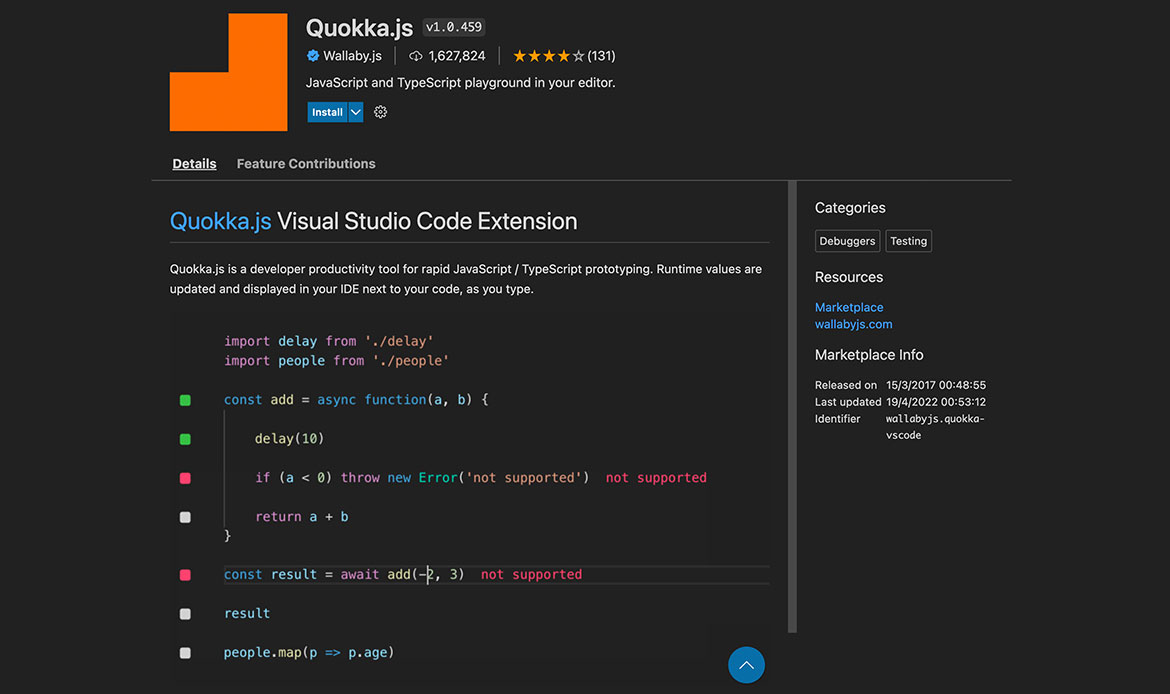 Extension Quokka de Visual Studio Code