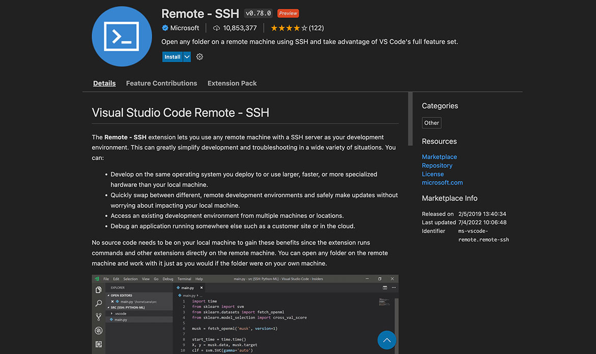 Extension Remote SSH de Visual Studio Code